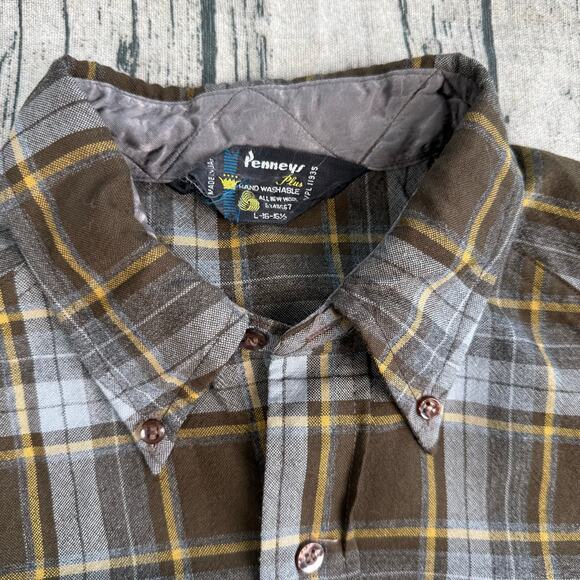 VTG Penneys Plus Plaid Wool Button Down 60s LS Flannel Shirt L-16-16 1/2 - Picture 3 of 11
